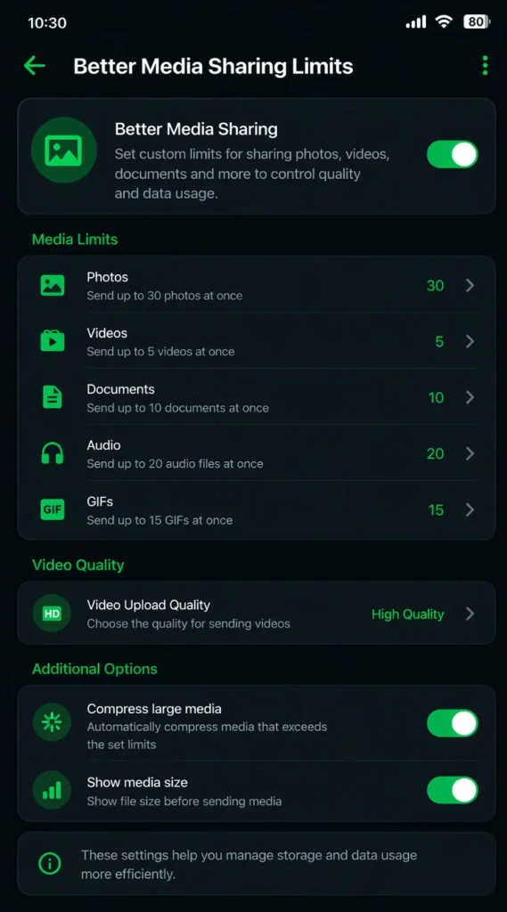 better media sharing limits